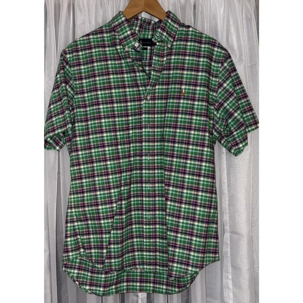 Polo Ralph Lauren Oxford Shirt Men's Blake Check Short Sleeve Button Down Size L